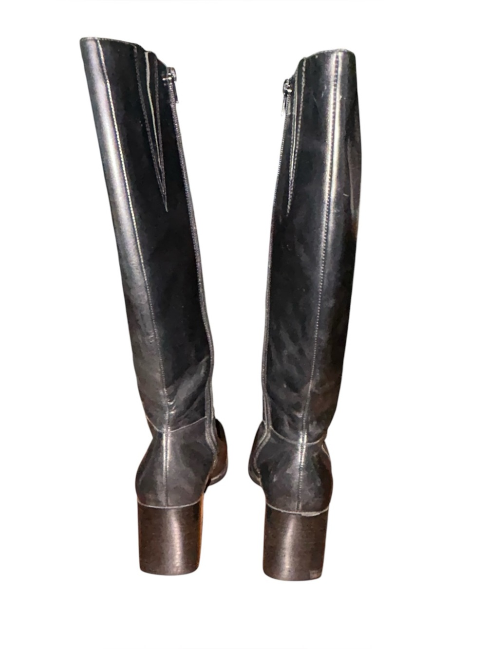 Westies Alexein Black Knee High Boots Women’s‎ Size 8M Leather Zip Block Heel - Picture 5 of 10